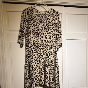 Leopard Print Midi Dress in Cream and Black